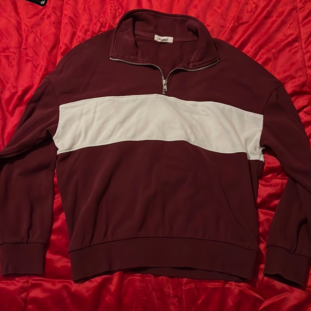 Garage Half Zip Maroon Sweater Crop Top